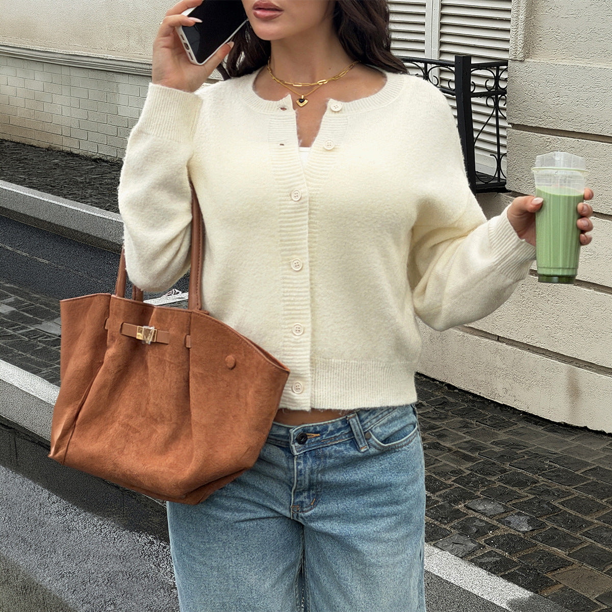 Soft Fuzzy Button Front Cropped Cardigan Sweater