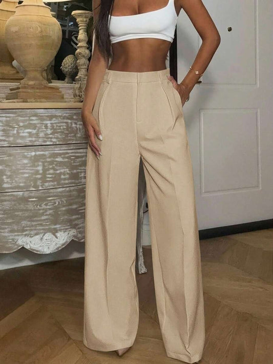 Solid High Waisted Wide Leg Dress Pants Business Work Trousers