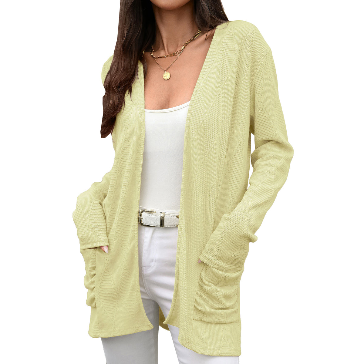 Women's Open Front Knit Cardigan Long Sleeve Pockets