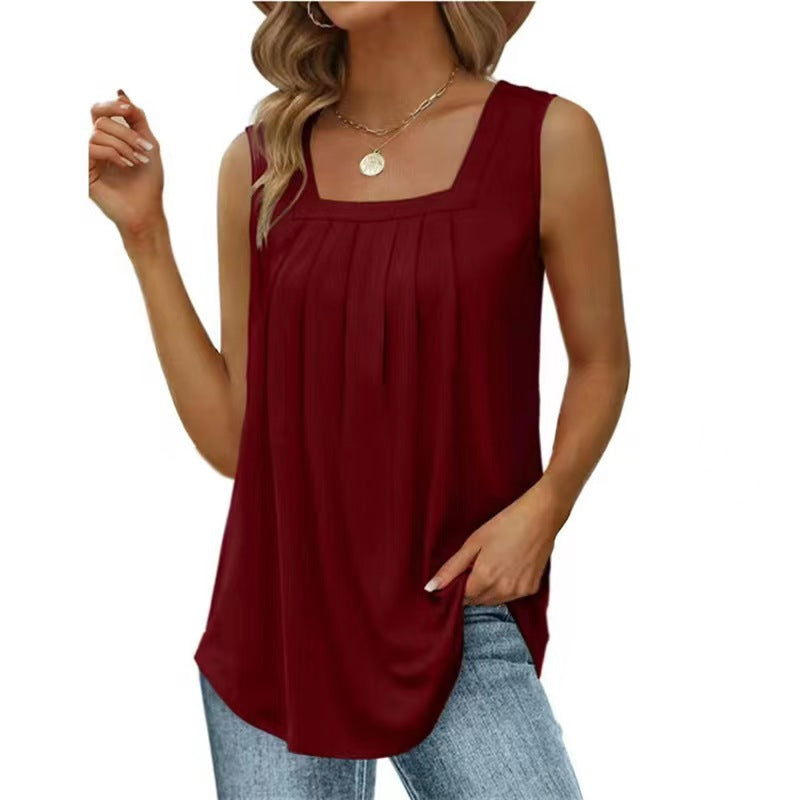 Ruched Square Neck Sleeveless High-Low Tank Top