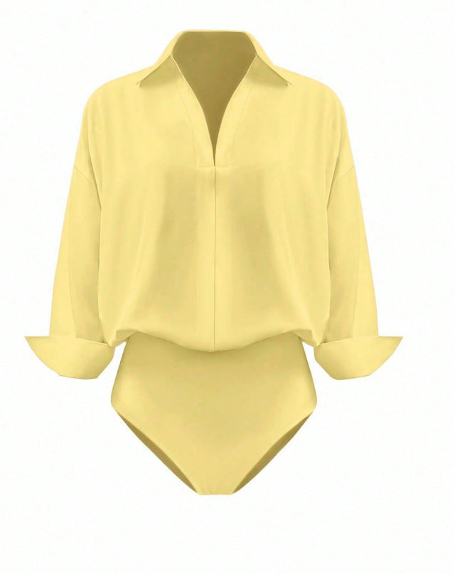 Solid Blouse Oversized Business Casual Collared Tunic