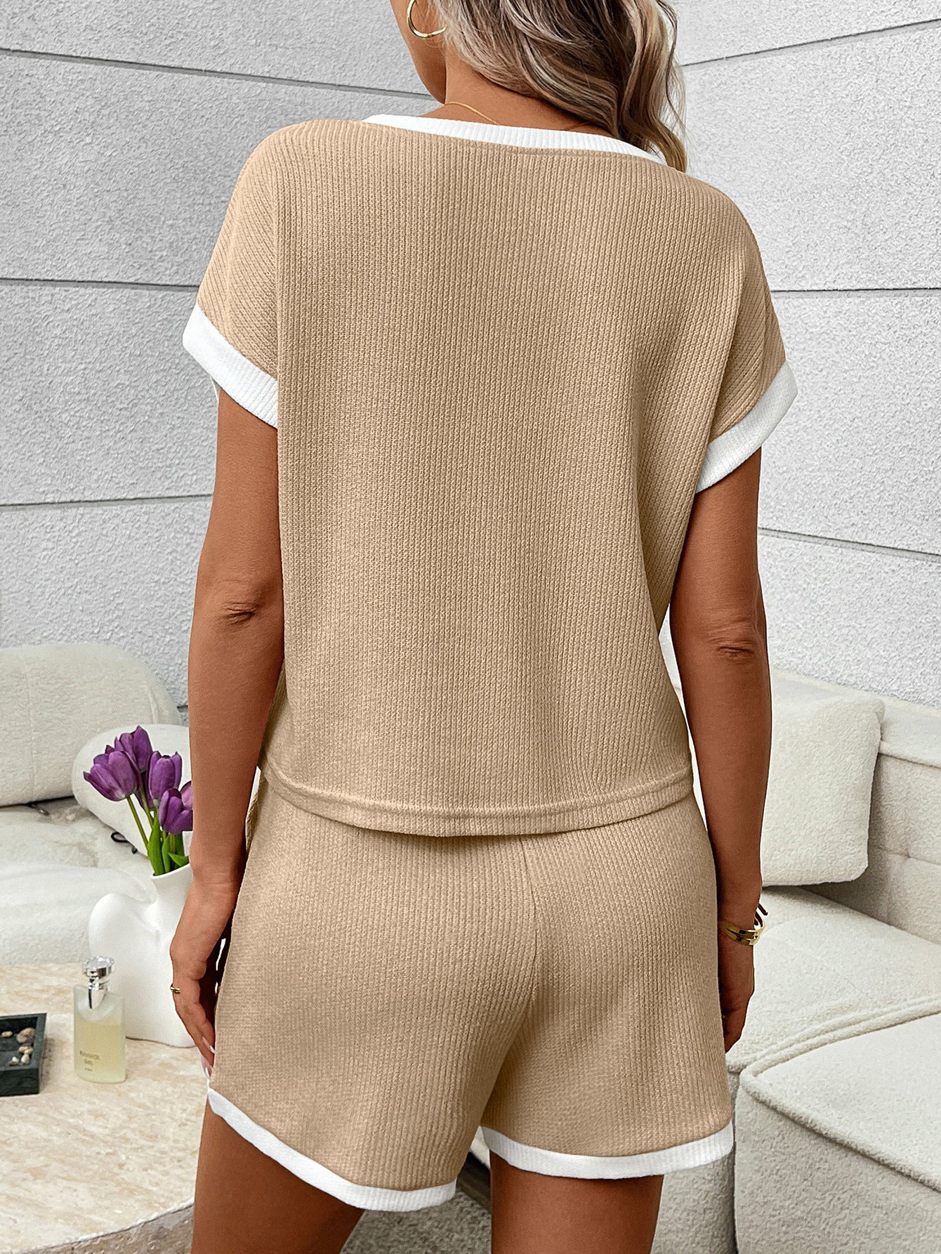 Womens Lounge Set Short Sleeve Top and Shorts Casual Set