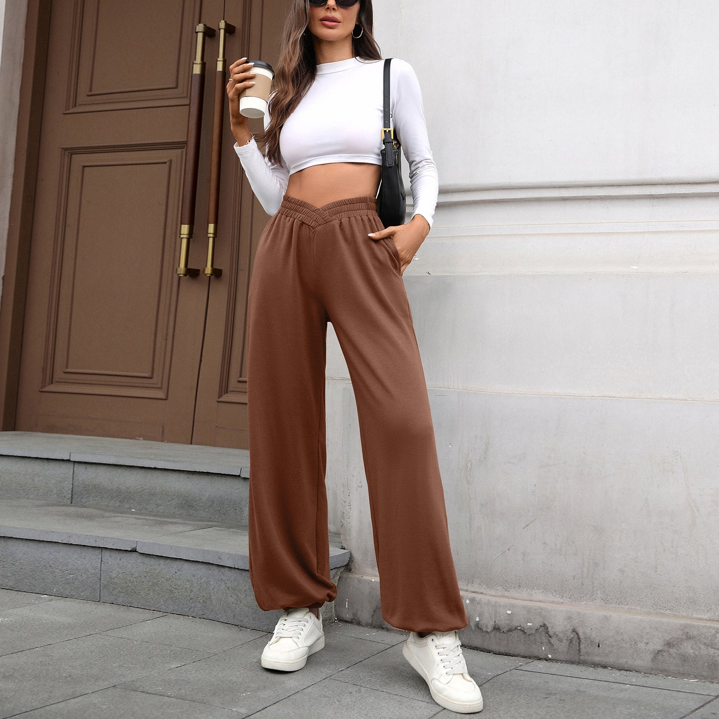 Women's Crossover Waist Joggers with Pockets Loose Fit