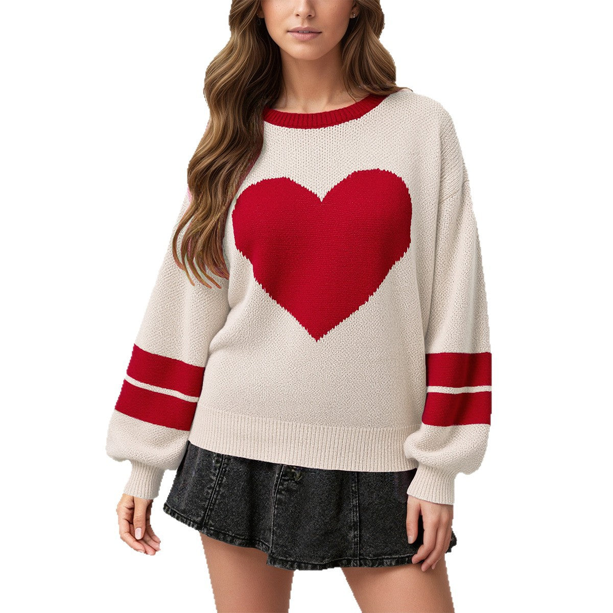 Valentine Heart Sweater Women Oversized Color Block Knit