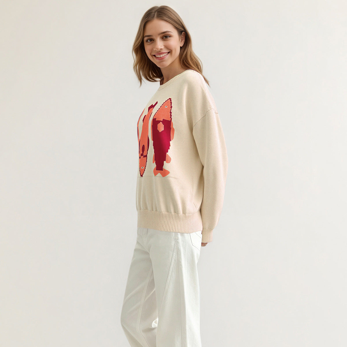 Women's Oversized Crewneck Graphic Knit Sweater