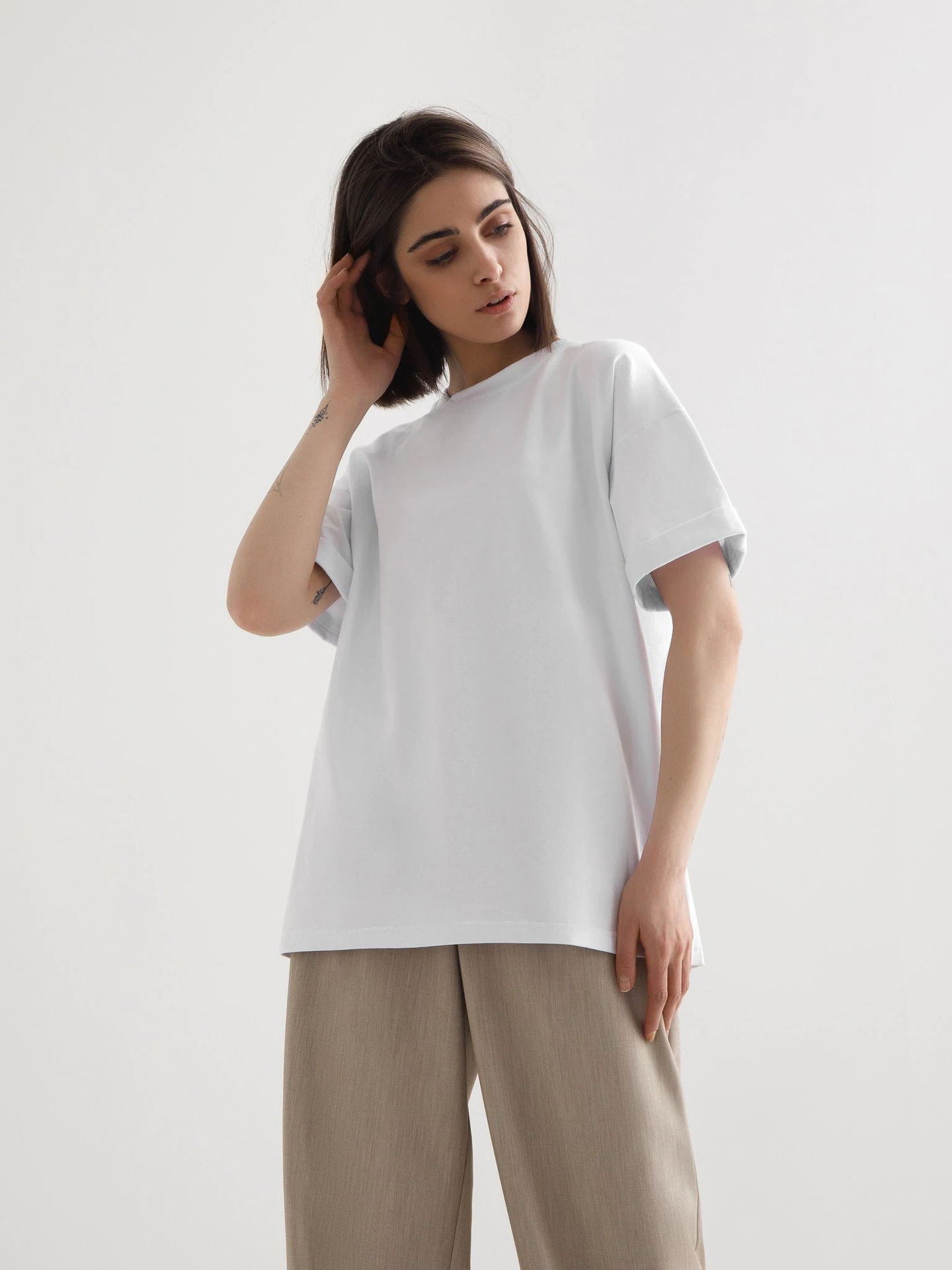 Solid Oversized T Shirt Loose Fit Crewneck Casual Tee