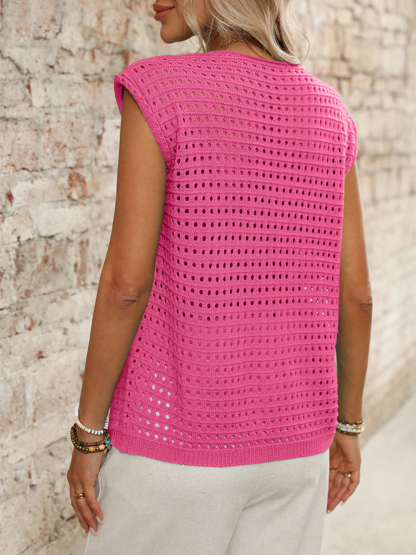 Women's Open Front Hollow Knit Cover Up Summer Top
