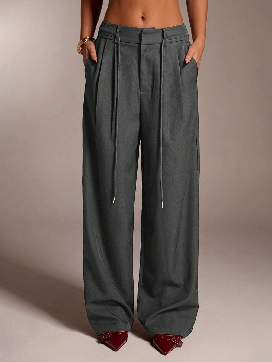 Women's High Waist Tie Wide Leg Dress Pants