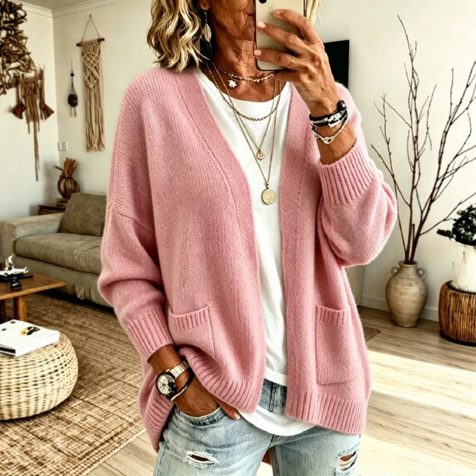 Womens Oversized Chunky Knit Cardigan Open Front Pockets