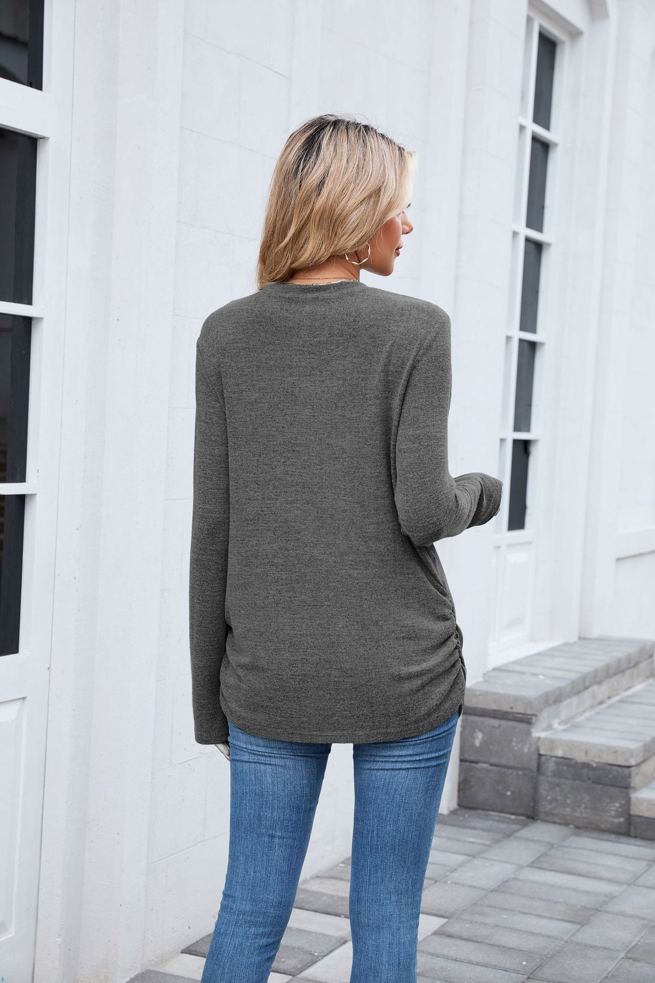 Soft Long Sleeve Round Neck Tunic Top | Loose Fit Casual Shirt for Women