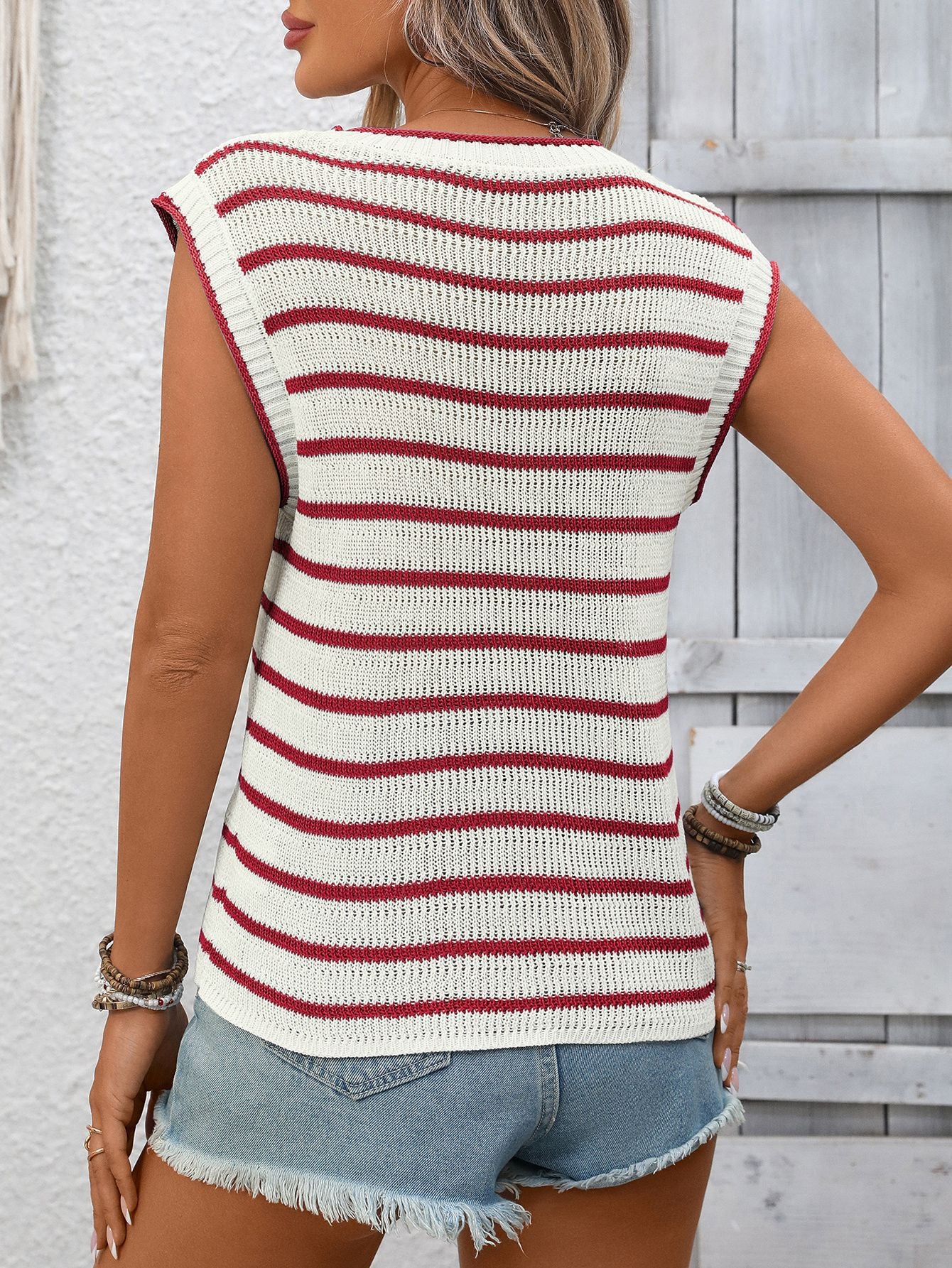 Striped Sleeveless Knit Tank Top Casual Summer Sweater Vest