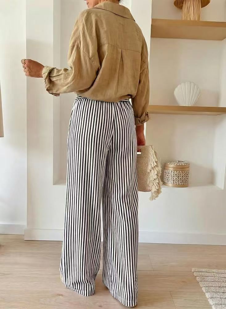 Striped Wide Leg Pants Casual Boho Trendy