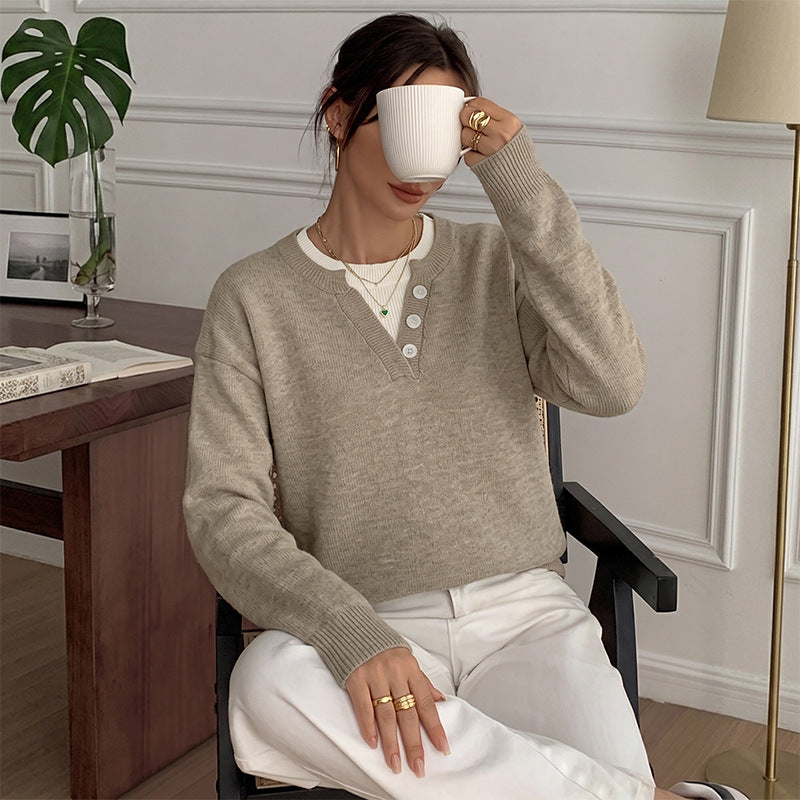 Colorblock Knit Sweater Relaxed Fit Long Sleeve Pullover
