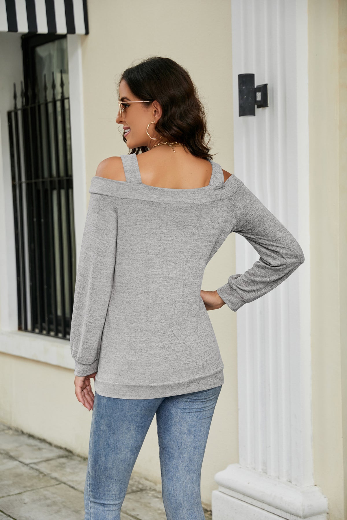 Women's Cold Shoulder Cutout Long Sleeve Loose Top