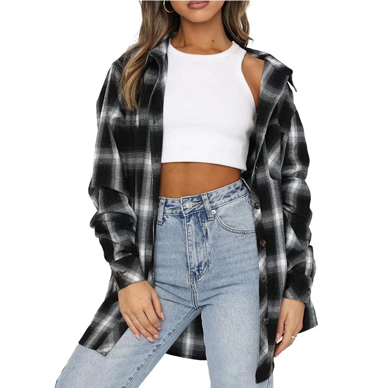 Plaid Flannel Shirt Jacket Oversized Button Up Shacket