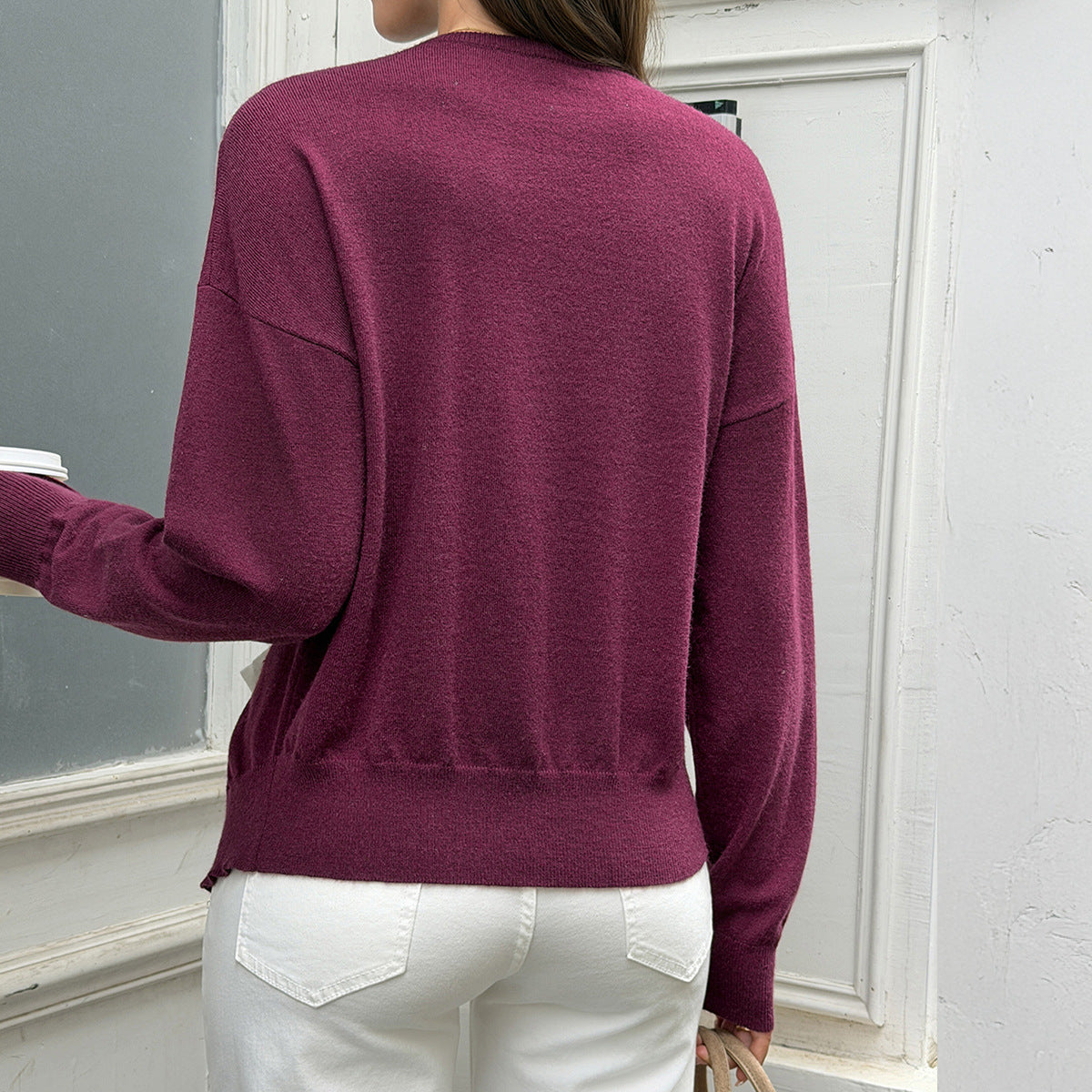 Women's Cutout Bow Sweater Burgundy Coquette Knit