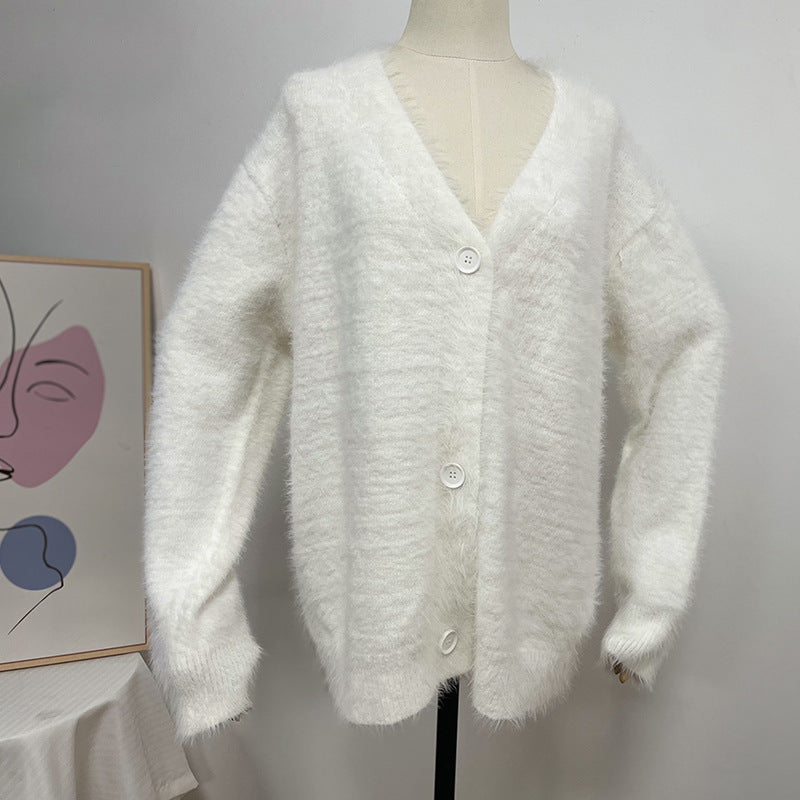 Fuzzy Cardigan Sweater, Oversized Button-Front Knit