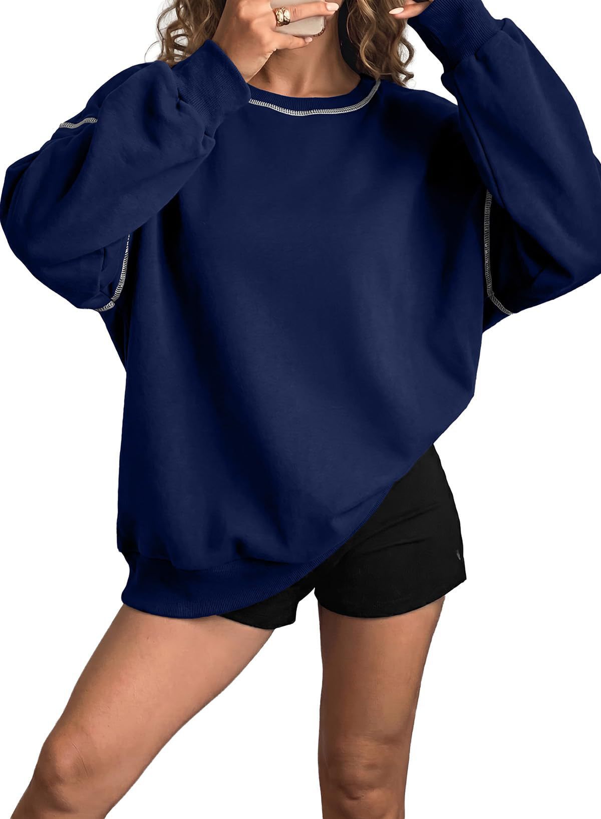 Contrast Stitch Crew Neck Casual Sweatshirt Pullover