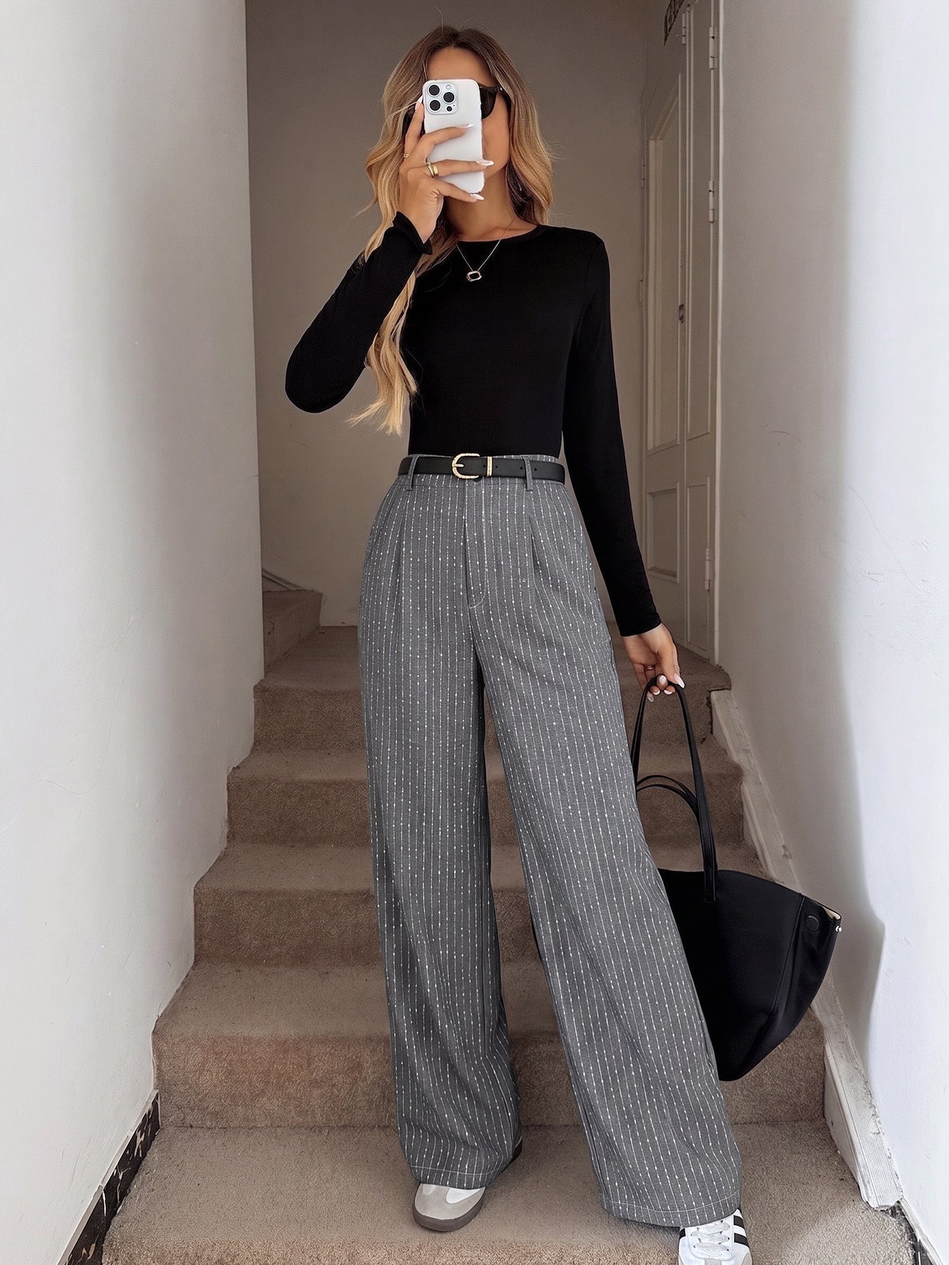 Striped Wide Leg Pants High Waist Casual Trousers
