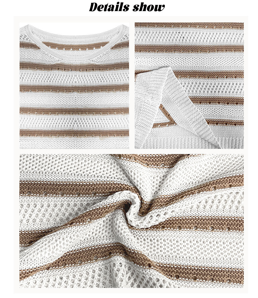 Striped Sleeveless Knit Summer Top Lightweight Boho