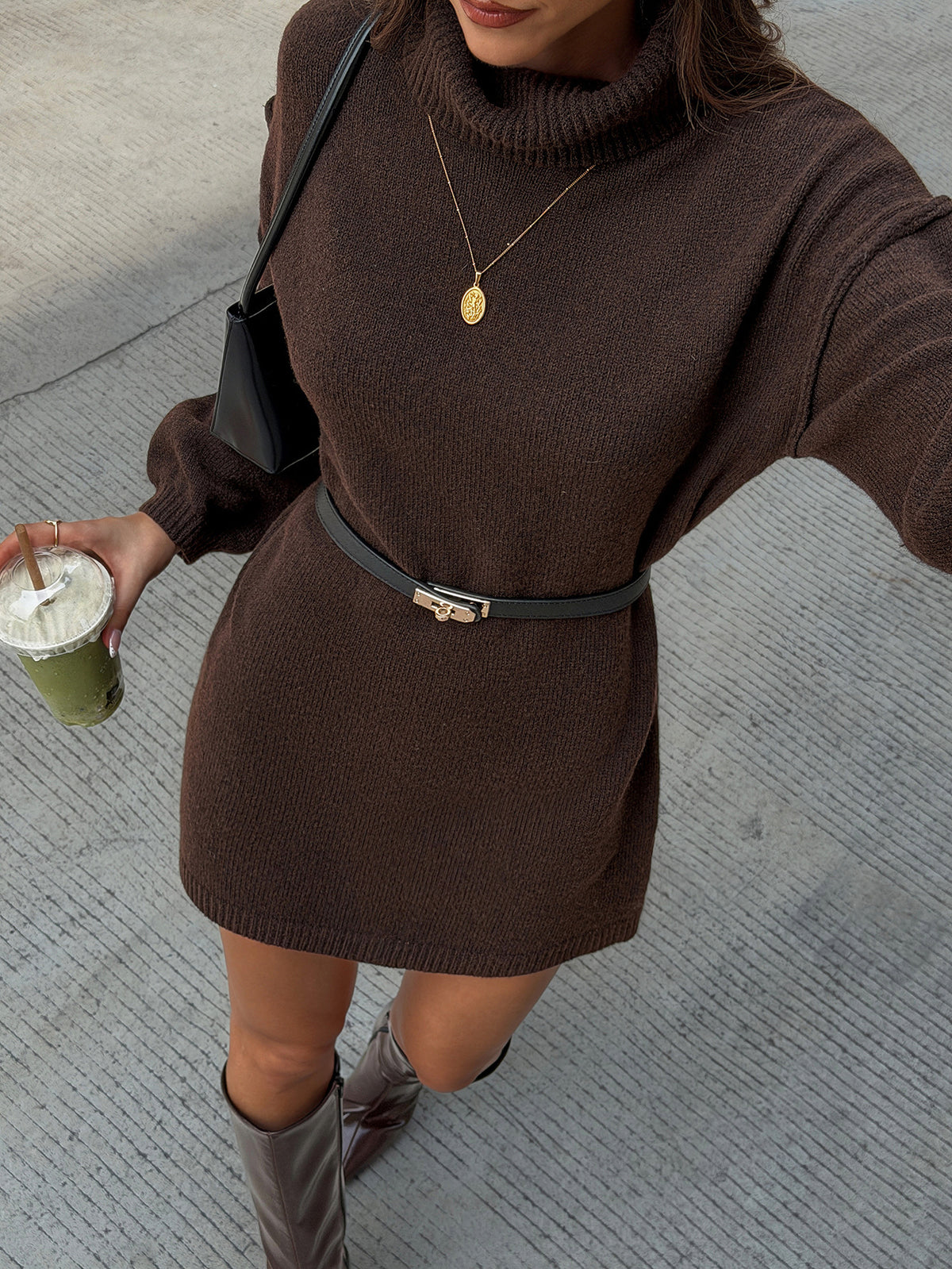 Turtleneck Sweater Dress Long Sleeve Bodycon Mini