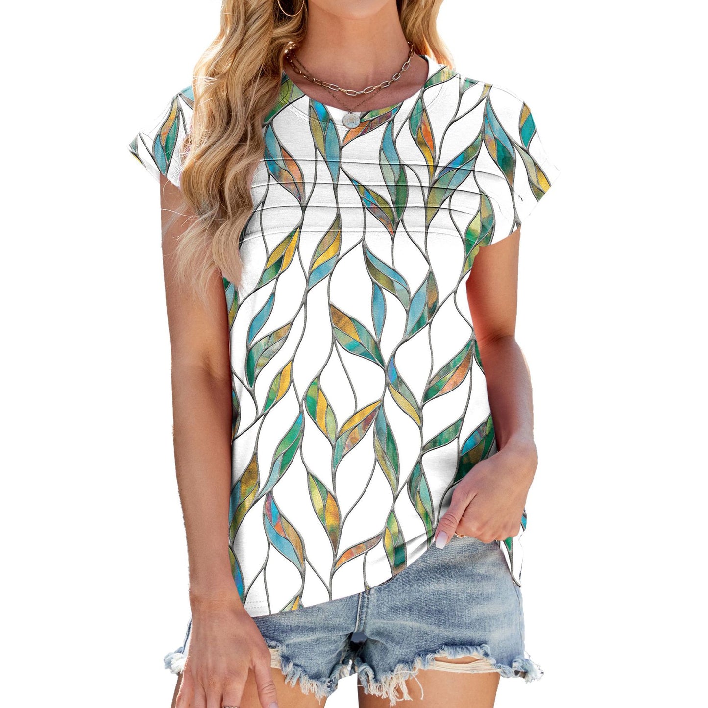 Printed Short Sleeve Round Neck Tee for Women