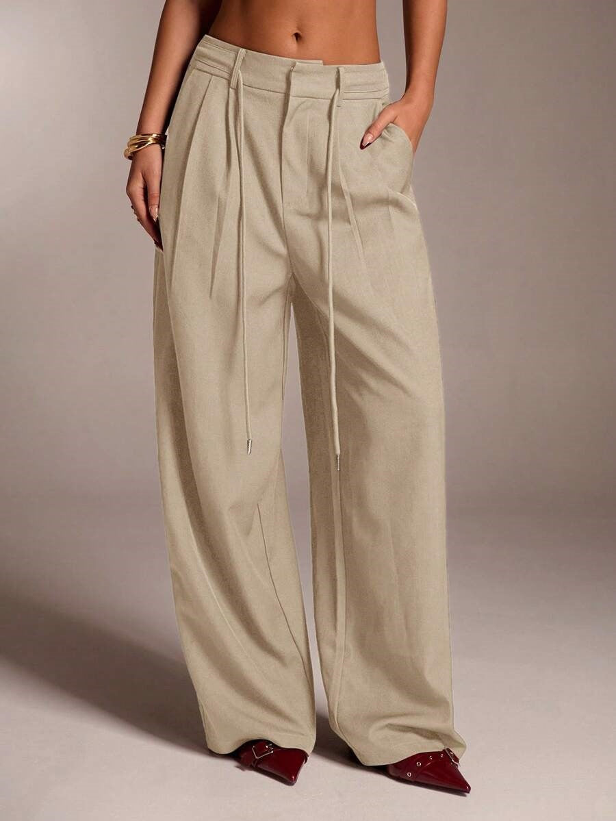 Women's High Waist Tie Wide Leg Dress Pants