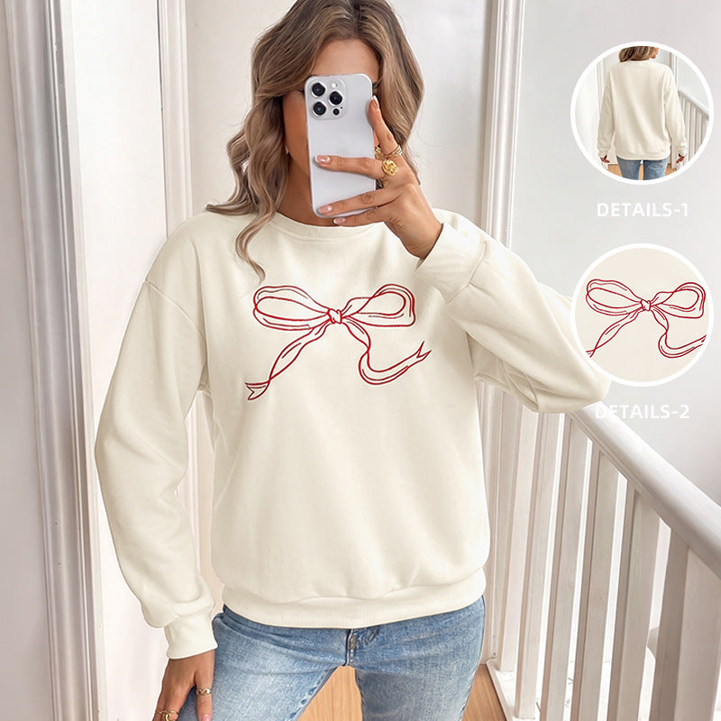 Coquette Bow Crewneck Sweatshirt Women Oversized Pullover