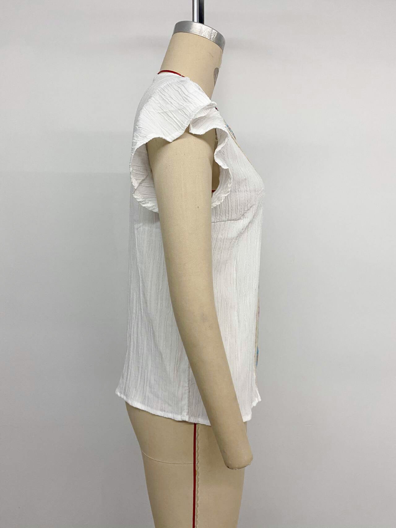 Boho Embroidered V Neck Flutter Sleeve Summer Blouse
