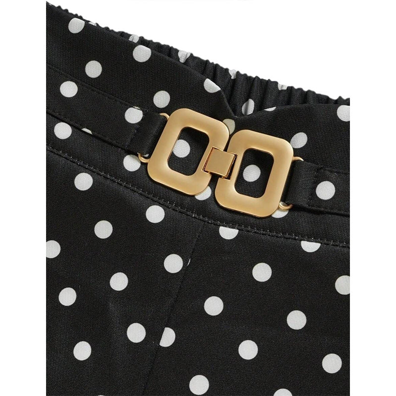 Women's Polka Dot High Waisted Wide Leg Black Dress Pants