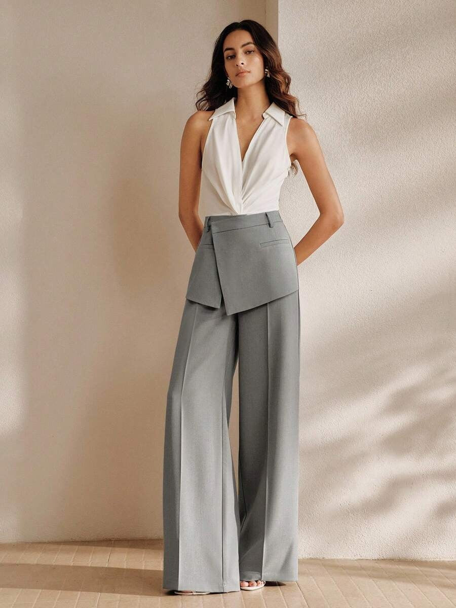 Women's High Waist Wide Leg Layered Corset Dress Pants