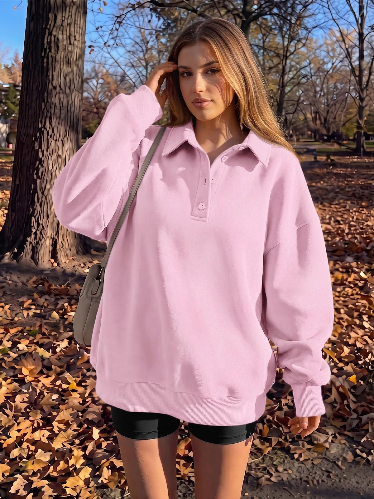 Polo Collar Fleece Pullover Oversized Casual Sweatshirt