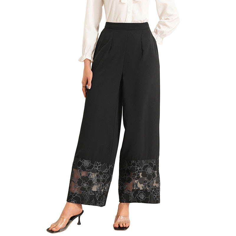 2026 Solid Straight Leg Pants with Lace Hem Detail