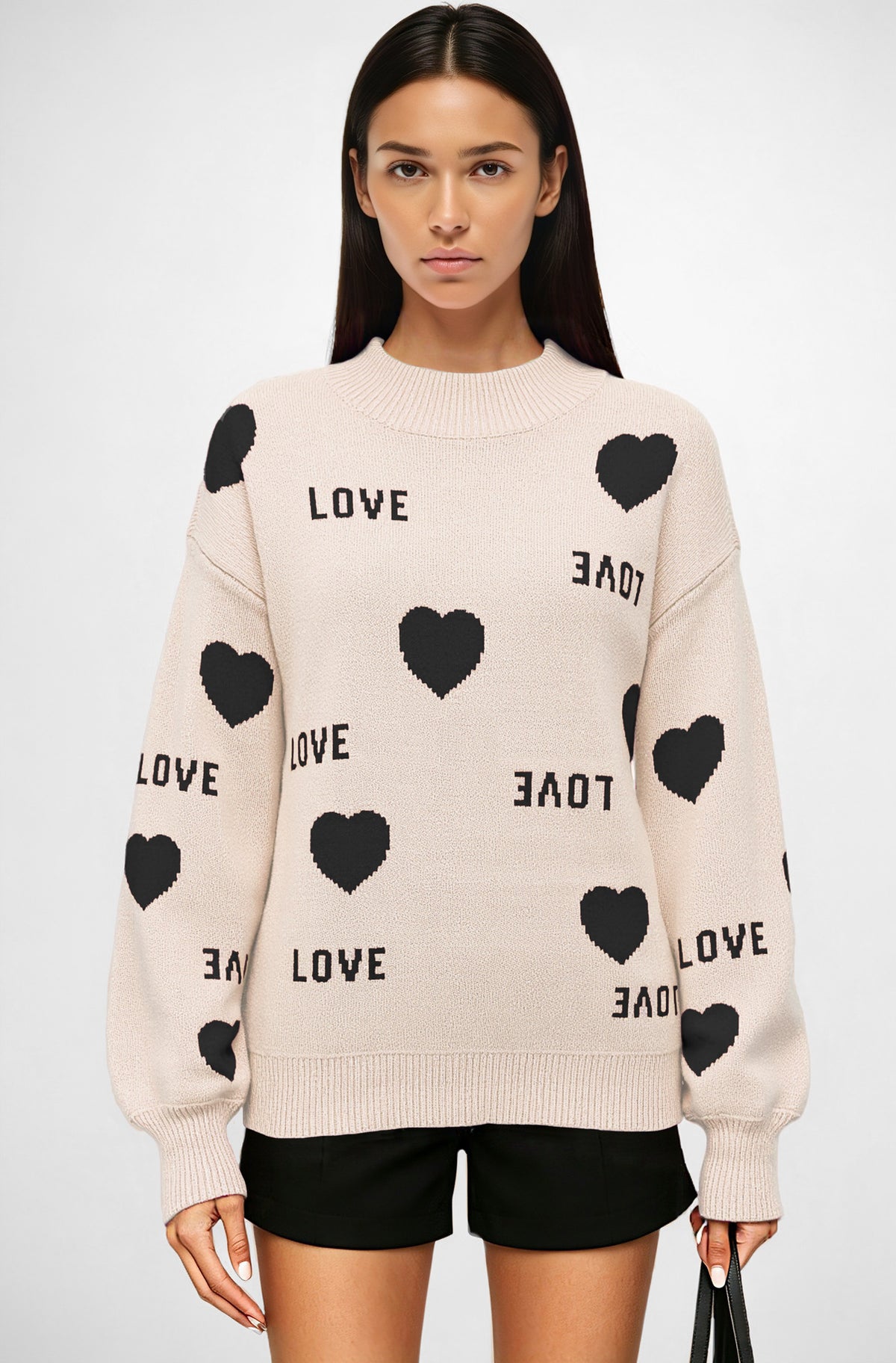 Womens Valentine Heart Crewneck Knit Sweater
