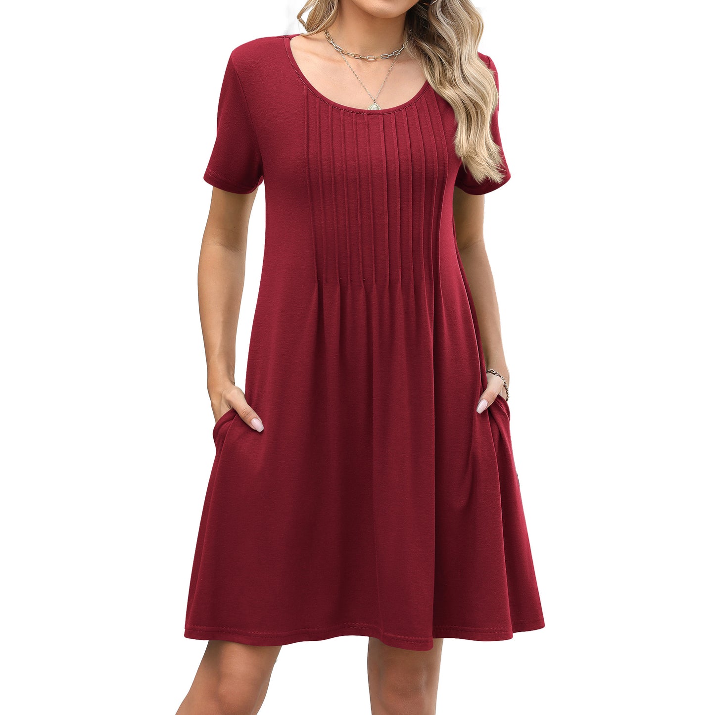 Soft Cotton Lounge Dress with Pintuck Detail and Side Pockets