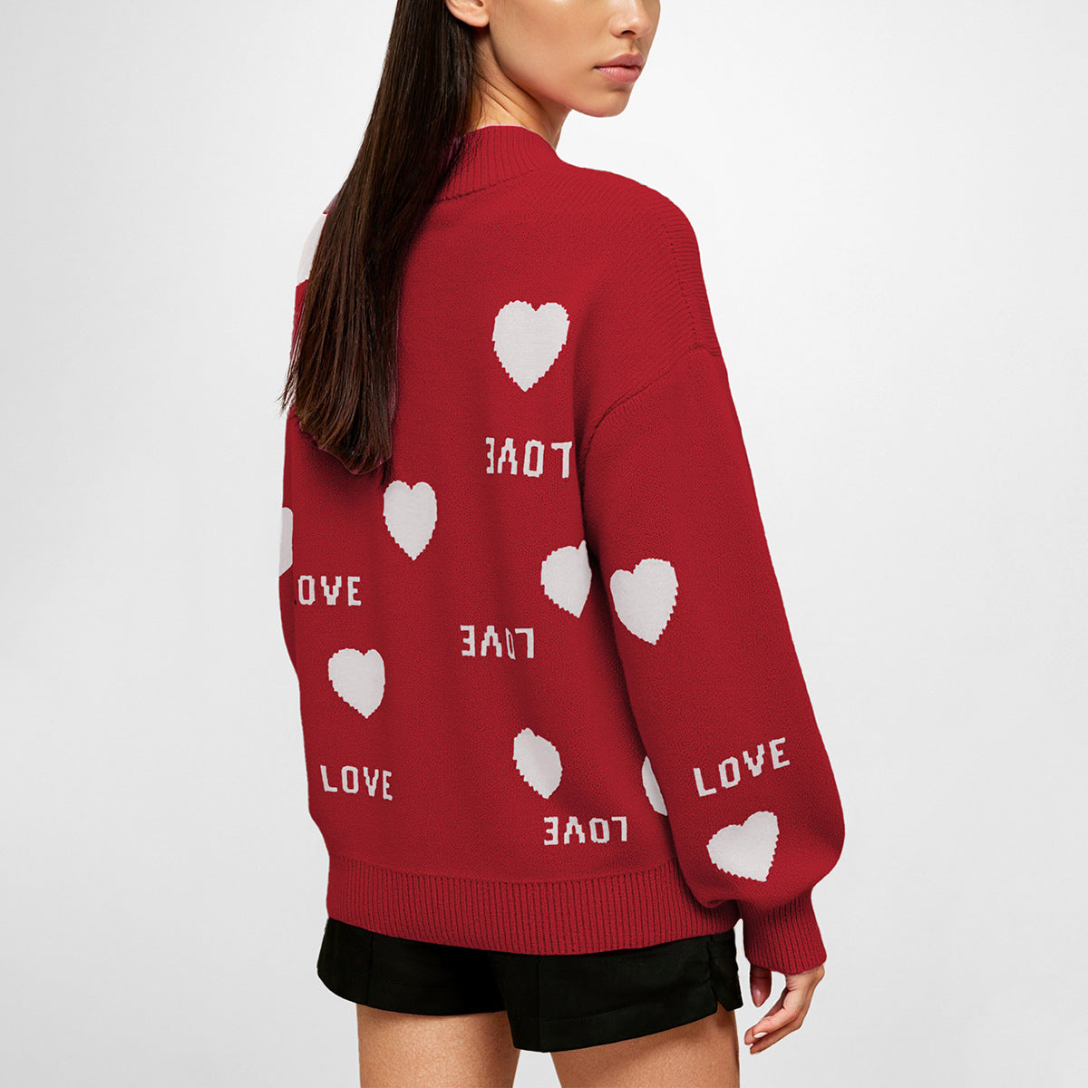 Women's Oversized Love Heart Crew Neck Sweater