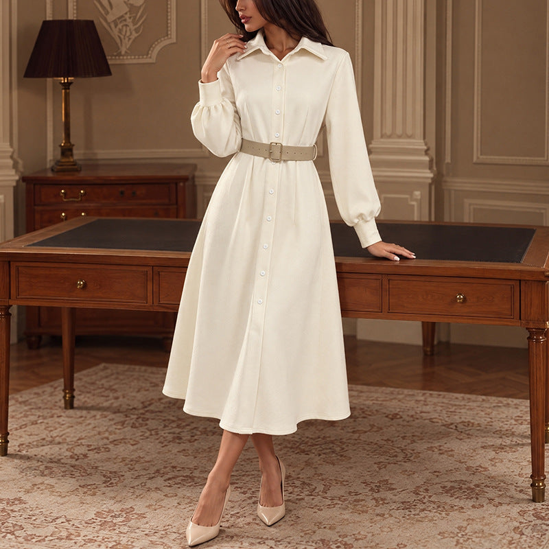 Women's Button Down Shirt Dress Long Sleeve Midi Belted