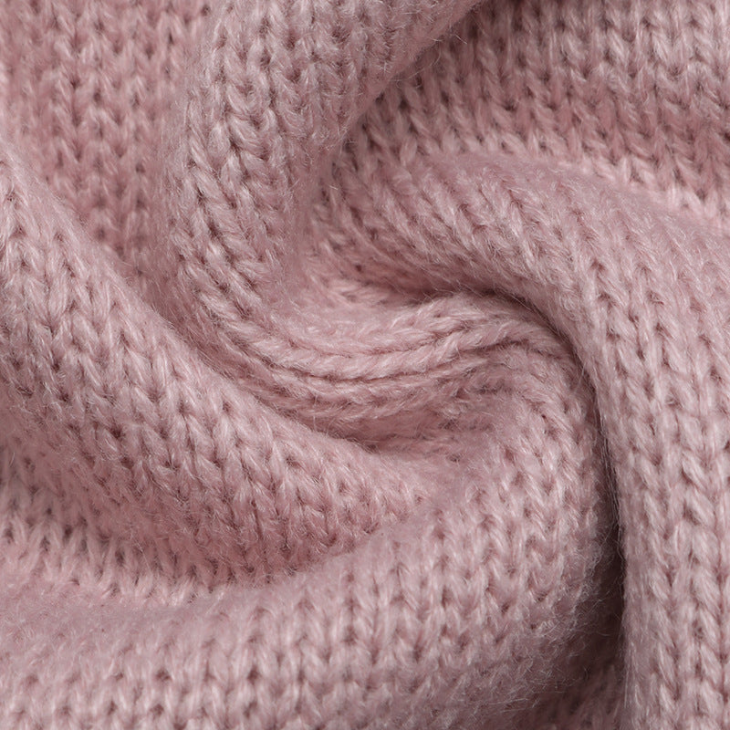 Solid Knit Sweater V Neck Pointelle Sleeve Slim Fit