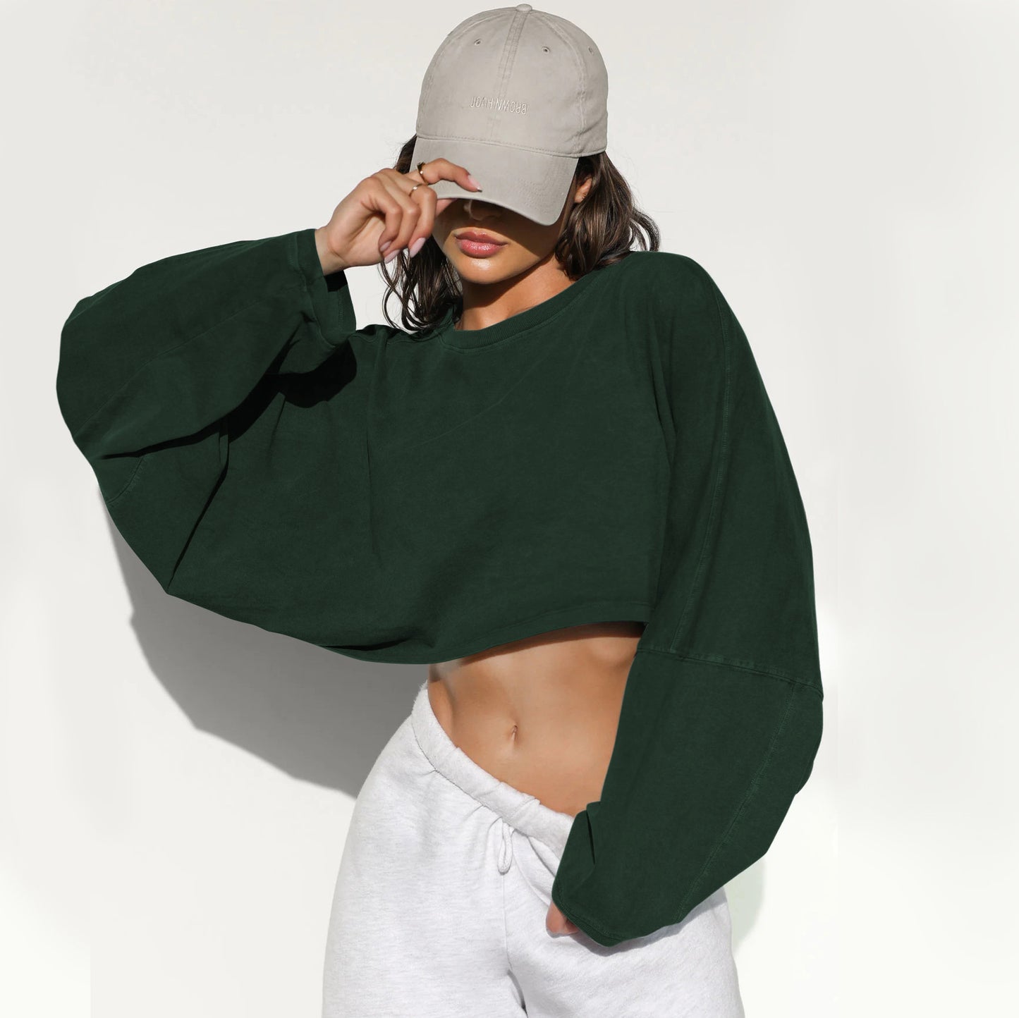 Cropped Crewneck Sweatshirt Women Long Sleeve Crop Top Tee