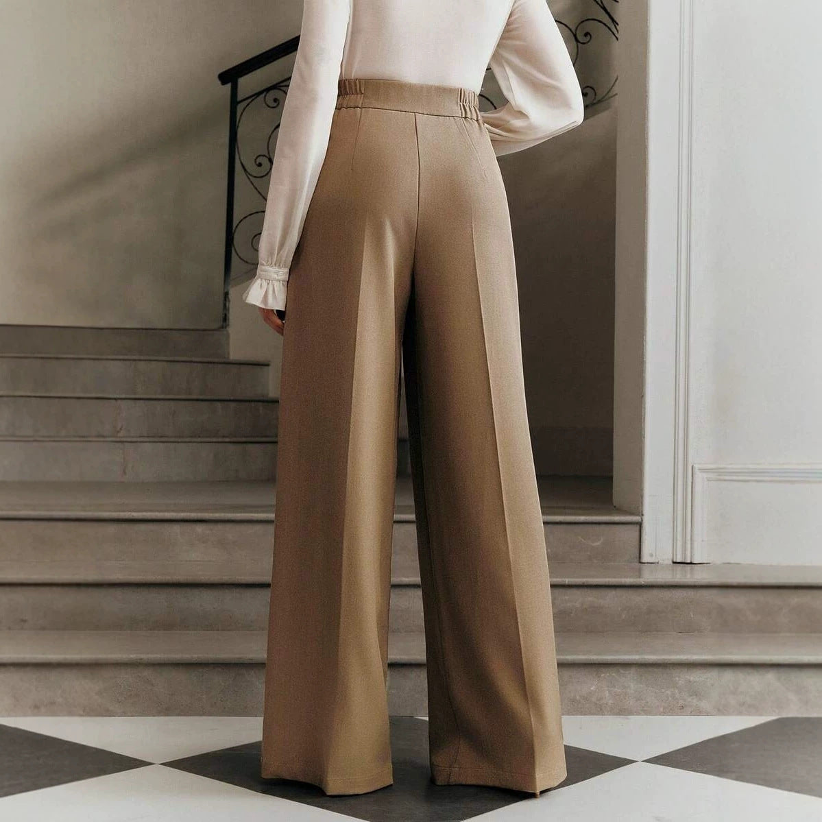Women's High Waisted Wide Leg Work Pants Button Front
