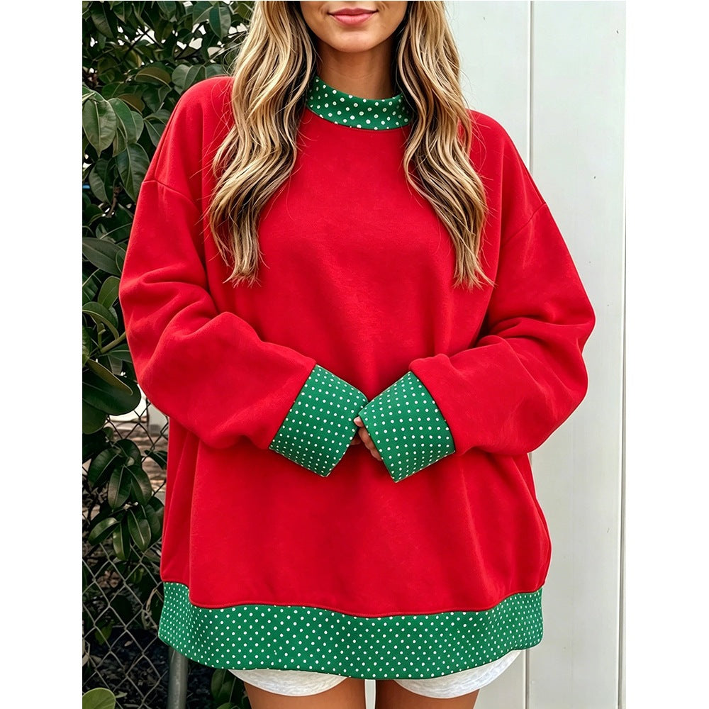 Polka Dot Sweatshirt Oversized Layered Casual Top