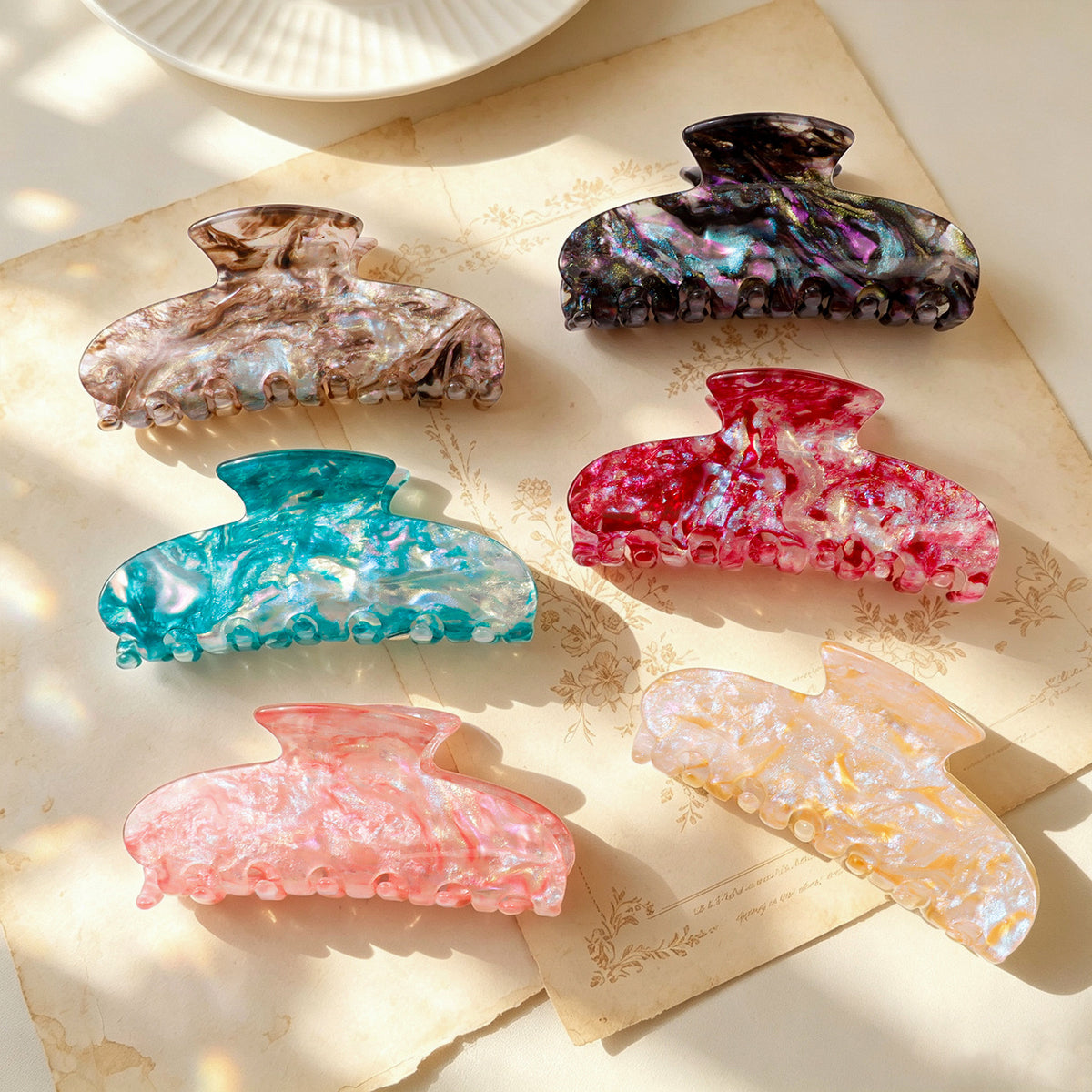 Pearlescent Marble Hair Claw Clip
