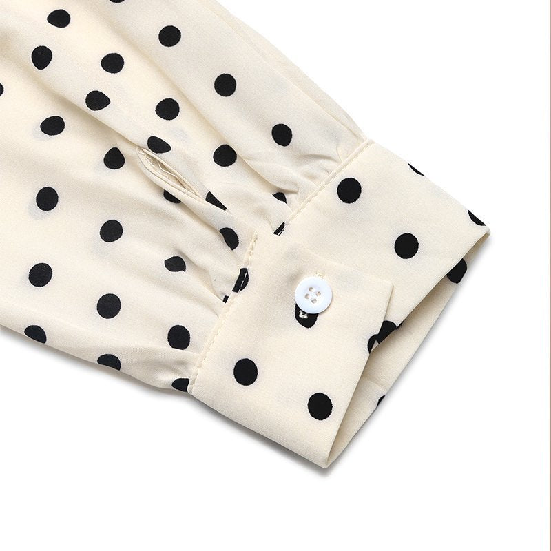 Polka Dot Bow Tie Neck Dress Long Sleeve Vintage Midi
