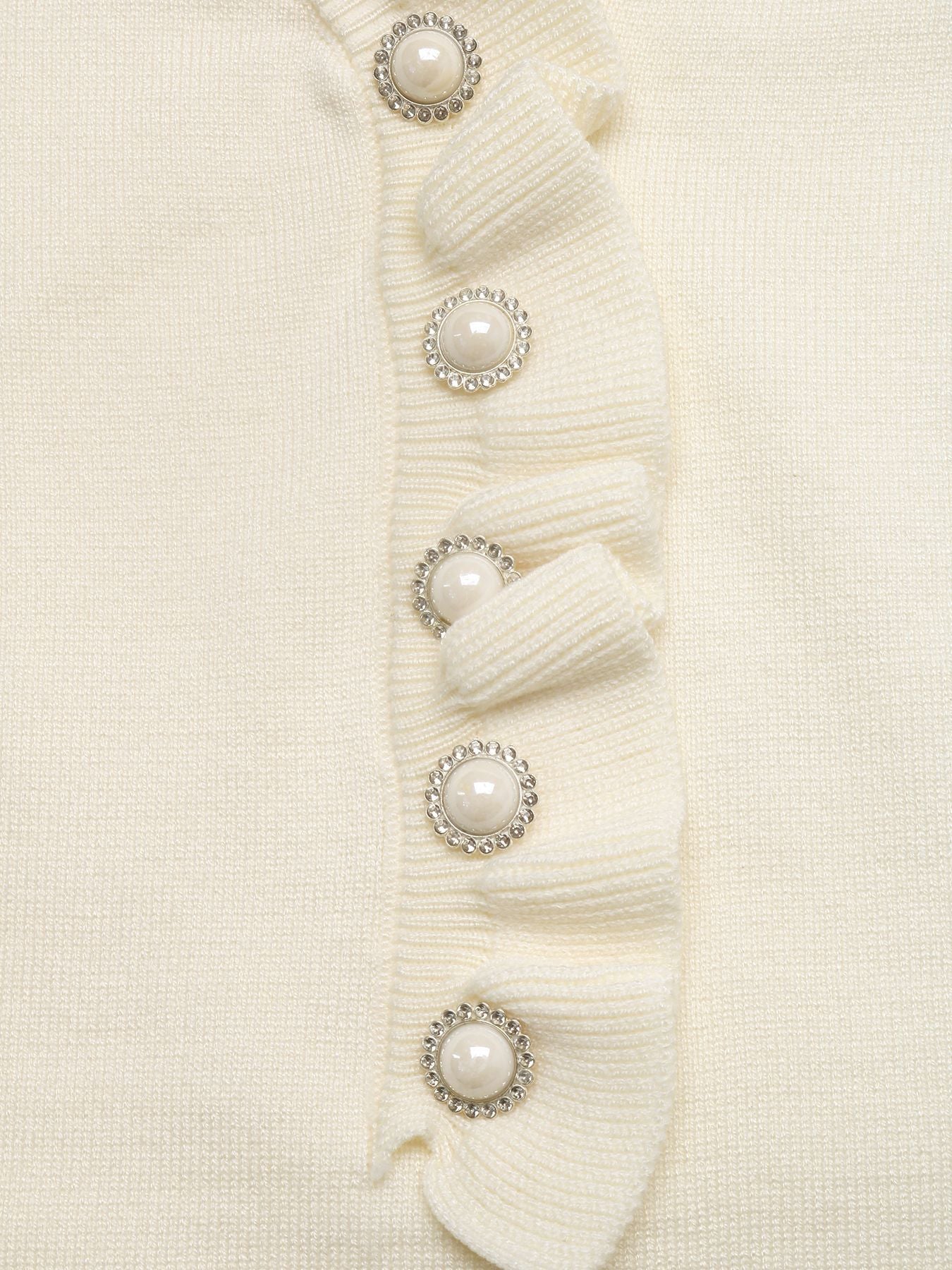 Ruffle Trim V Neck Knit Sweater Long Sleeve Pullover
