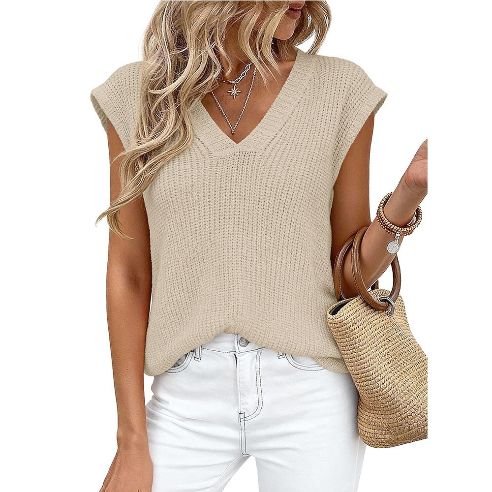 Women’s V Neck Sleeveless Knit Sweater Vest Loose Casual Summer Pullover Top