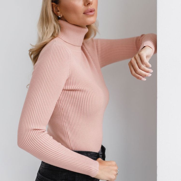 Ribbed Turtleneck Sweater Slim Fit Layering Pullover
