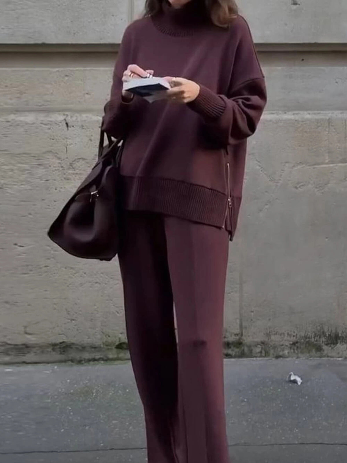 Women's Minimalist Turtleneck Wide Leg Pants Matching Set