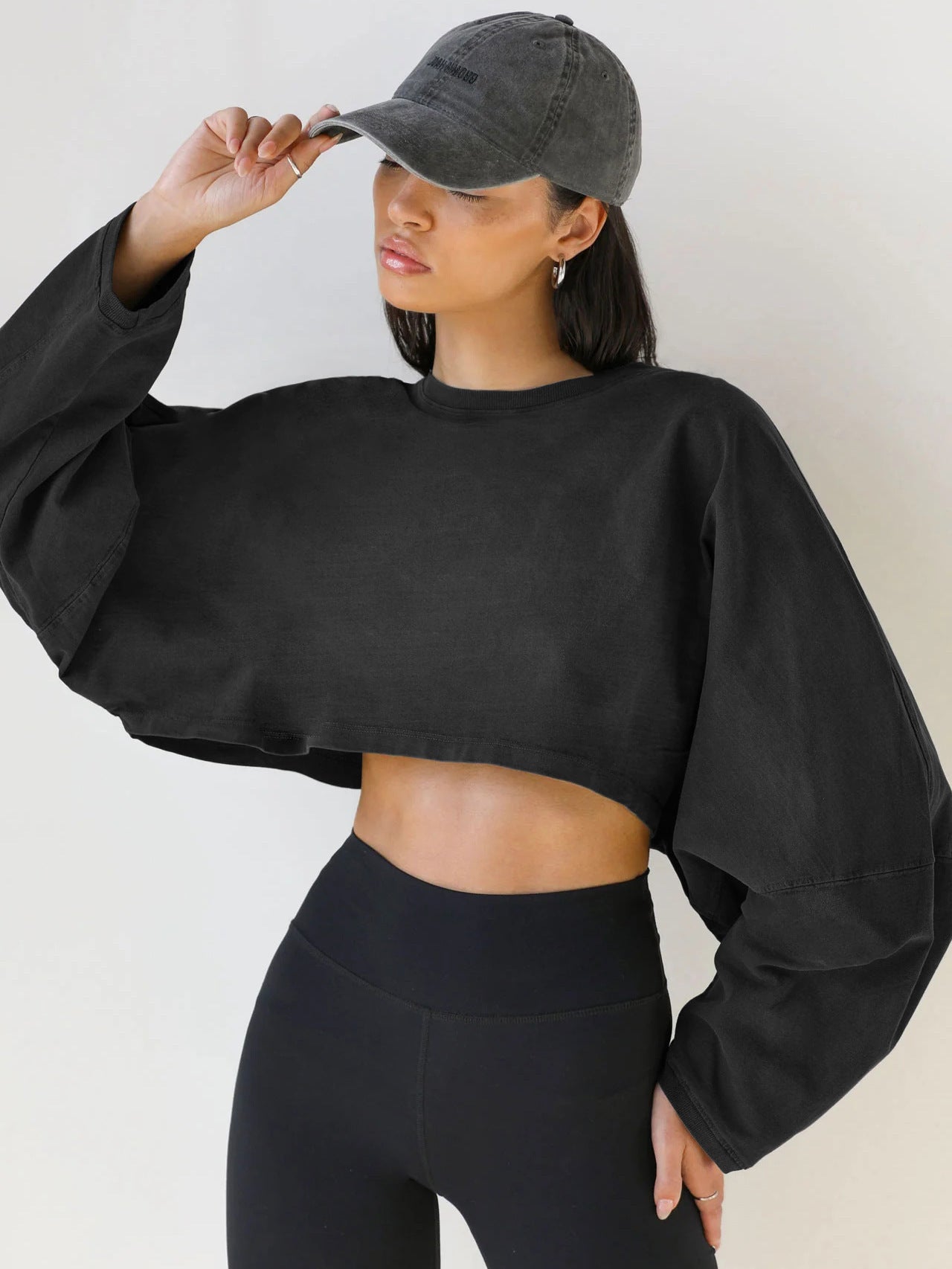 Cropped Crewneck Sweatshirt Women Long Sleeve Crop Top Tee