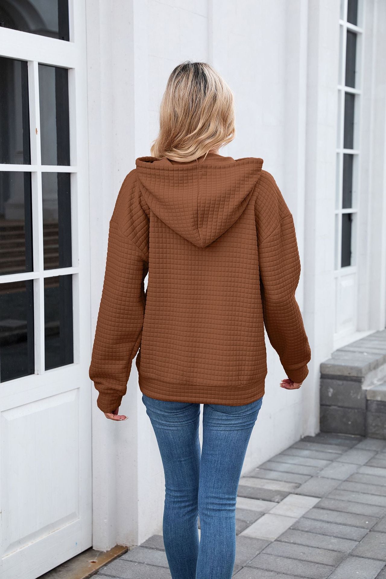 Waffle Knit Hoodie | Oversized Pullover with Kangaroo Pocket