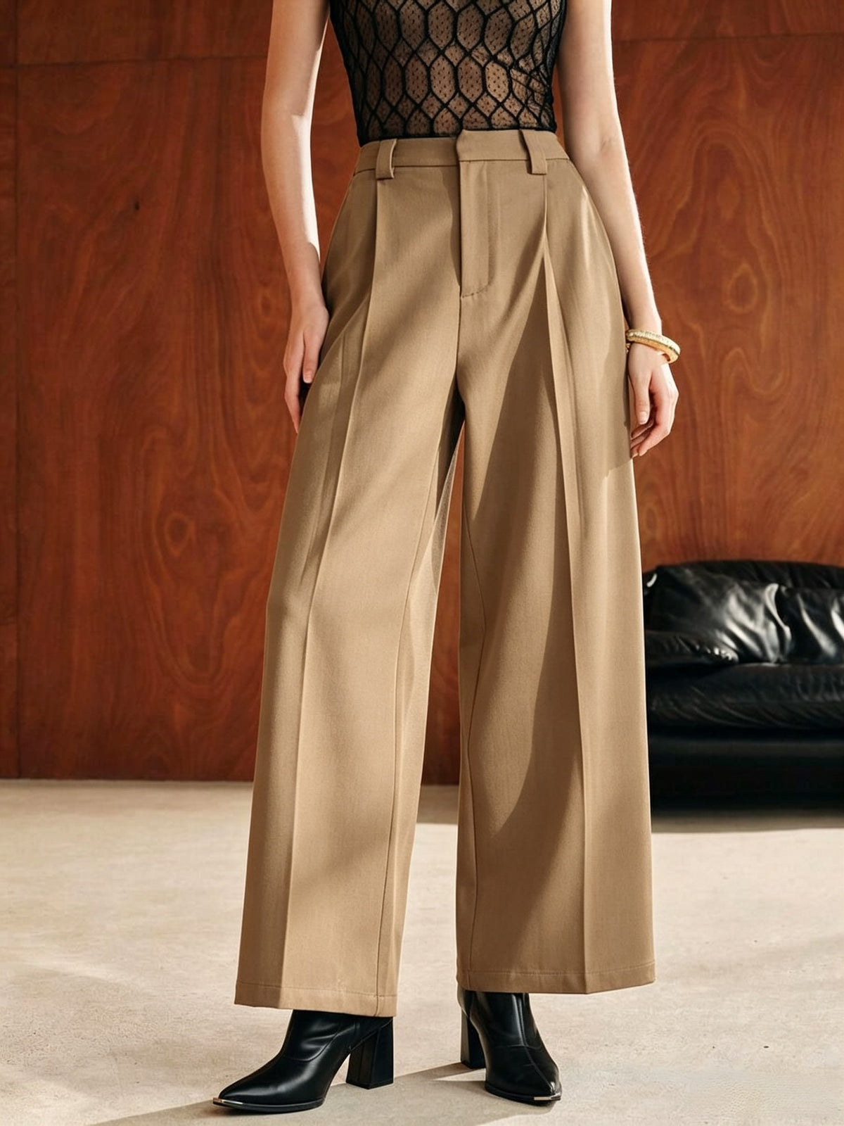 Women's High Waist Pleated Wide Leg Dress Pants